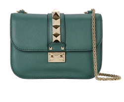 Rockstud Glamlock Shoulder Bag, Leather, Green, BLL312VSF2, 3*